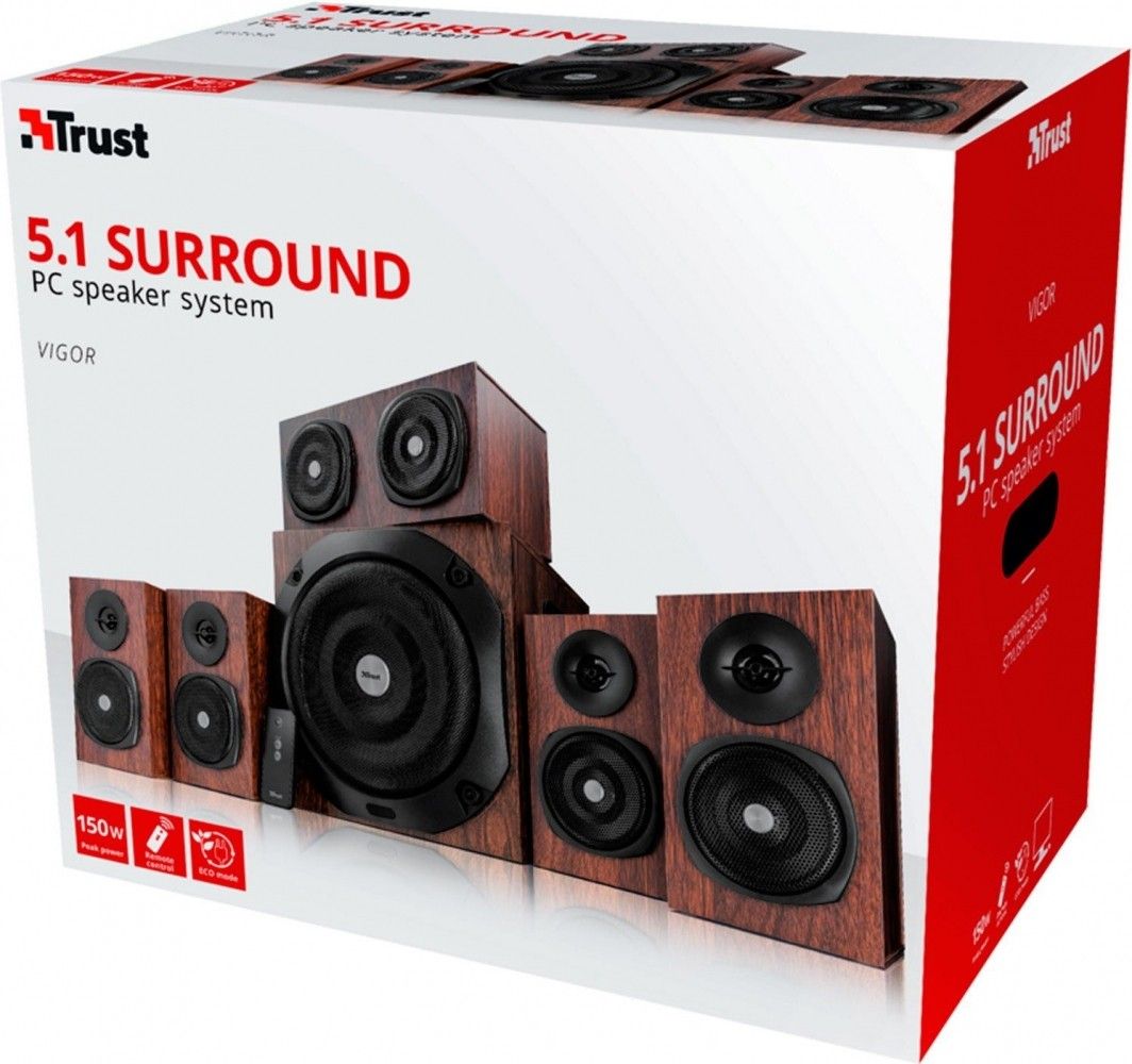 Акція на Акустическая система Trust Vigor 5.1 Surround Speaker System for pc Brown (21786) від Територія твоєї техніки - 2