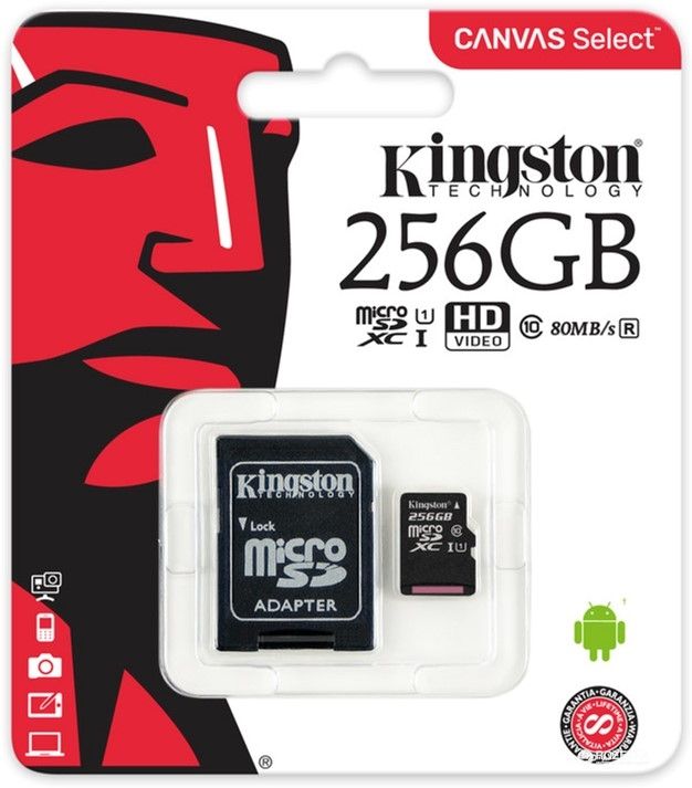 Акція на Карта пам'яті Kingston microSDXC 256GB Canvas Select Class 10 UHS-I U1 + SD-адаптер (SDCS/256GB) від Територія твоєї техніки - 3
