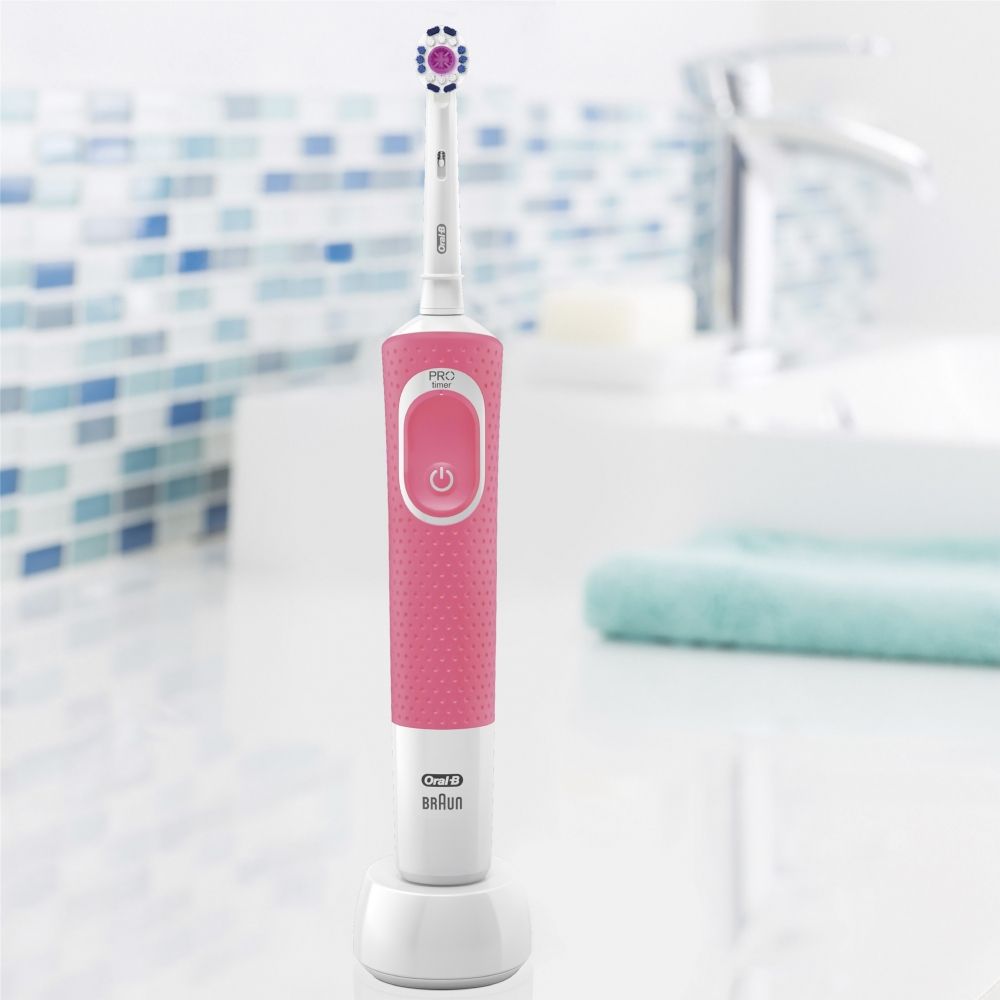 Акция на Електрична зубна щітка ORAL-B BRAUN Vitality 3D White D100.413.1 (4210201262169) Pink от Територія твоєї техніки - 4