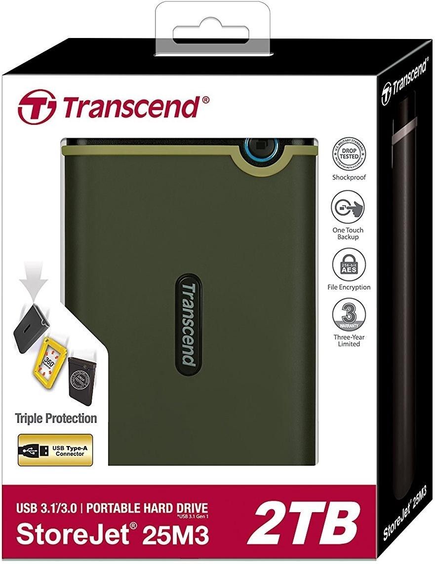 Акція на Жорсткий диск Transcend StoreJet 25M3G 2TB TS2TSJ25M3G 2.5" USB 3.1 Gen1 External Military Green від Територія твоєї техніки - 2