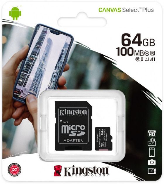 Акція на Карта пам'яті Kingston microSDXC 64GB Canvas Select Plus Class 10 UHS-I U1 V10 A1 + SD-адаптер (SDCS2/64GB) від Територія твоєї техніки - 3