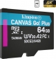 Карта памяти Kingston MicroSDXC 64GB Canvas Go! Plus Class 10 UHS-I U3 V30 A2 (SDCG3/64GBSP) - фото 2 - интернет-магазин электроники и бытовой техники TTT