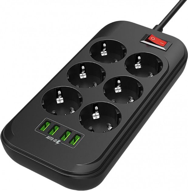 

Мережевий фільтр-подовжувач СolorWay 6 розеток/4 USB 2 м (CW-CHE64B) Black