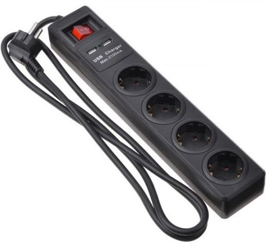 

Мережевий фільтр 2E 4 розетки/2 USB 1.8 м (2E-U04ESUM1.8) Black