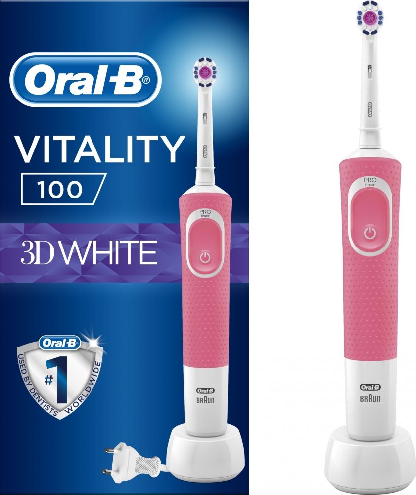 Акция на Електрична зубна щітка ORAL-B BRAUN Vitality 3D White D100.413.1 (4210201262169) Pink от Територія твоєї техніки