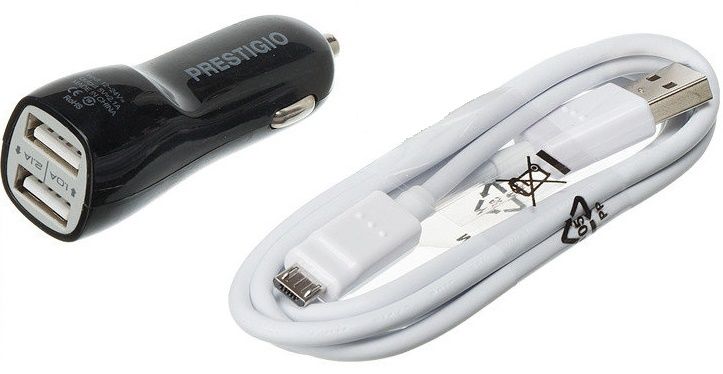 

Автомобильное зарядное устройство Prestigio 2USB 2.1A + cable MicroUSB Black