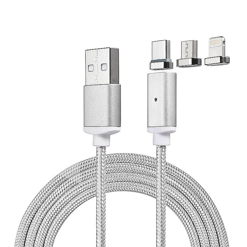 

Кабель USB магнітний 3в1 Lighting+Micro+Type-C 1.2m Silver