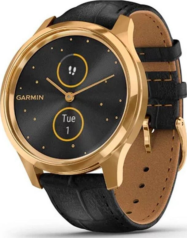 

Смарт-часы GARMIN Vivomove Luxe 24K Gold PVD Stainless Steel Case with Black Embossed Italian Leather Band (010-02241-22/02)