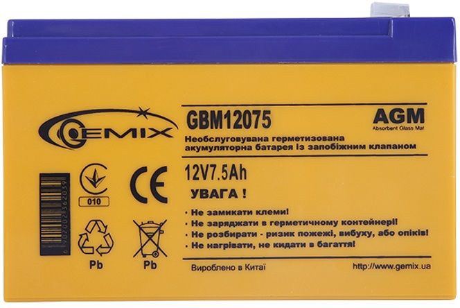 

Акумуляторна батарея Gemix GBM12075 (GBM12075/ 12V 7.5Ah)