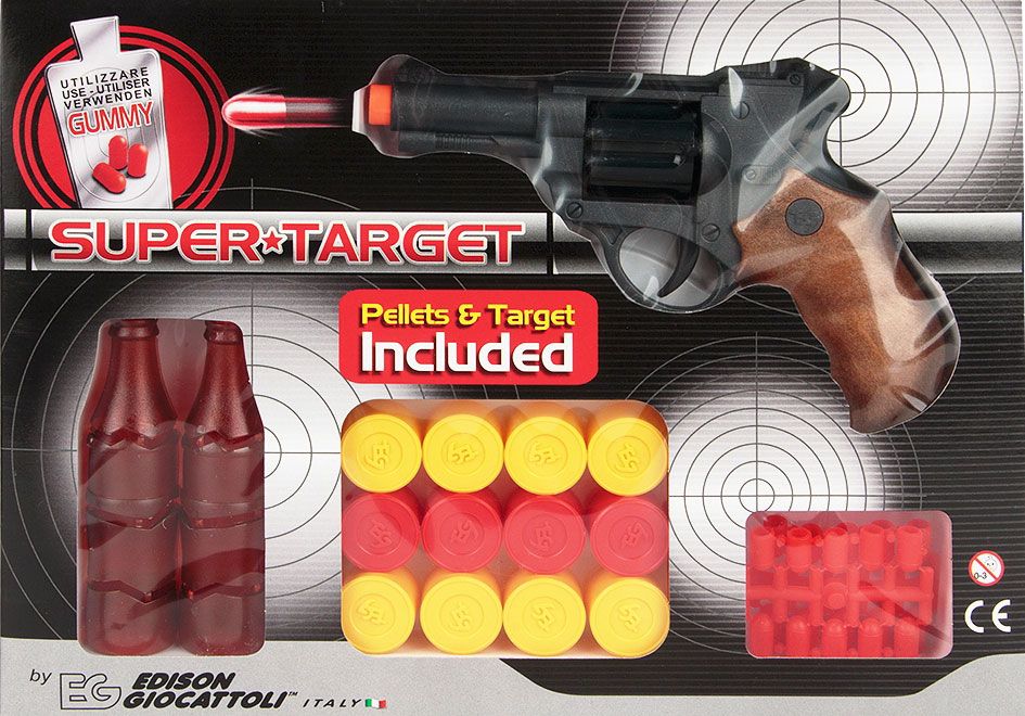 

Пістолет Edison Giocattoli Supertarget 19 см 6-зарядний з мішенню і кульками (480/21) (ED-0480210) (8002605003822)