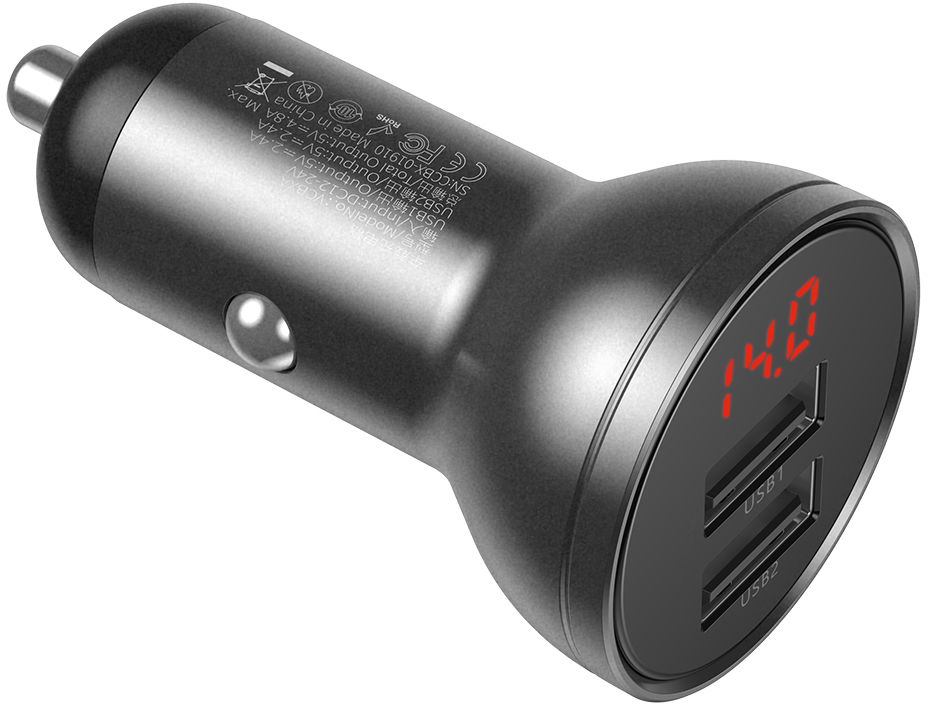 

Автомобільний зарядний пристрій Baseus Digital Display Dual USB 4.8A Car Charger 24W (CCBX-0G) Grey