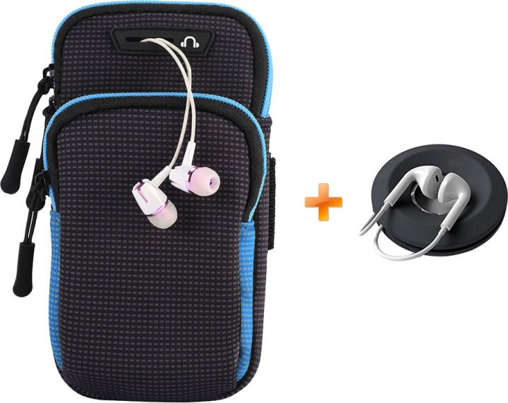 

Спортивний чохол на руку Becover BC0011 для телефона 6.5" універсальний (705343) Black-Blue + Органайзер для навушників у подарунок!