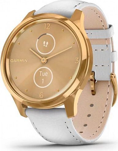 

Смарт-часы GARMIN Vivomove Luxe 24K Gold PVD Stainless Steel Case with White Italian Leather Band (010-02240-08)