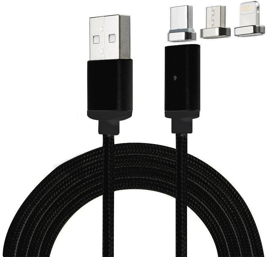 

Кабель USB магнітний 3в1 Lighting+Micro+Type-C 1.2m Black