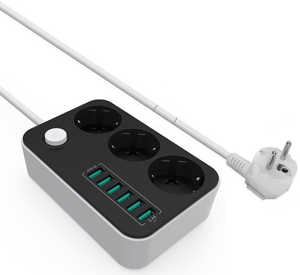 

Мережевий фільтр-подовжувач ColorWay 3 розетки/6 USB (CW-CHЕ36B) Black