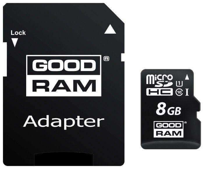 

Карта памяти GOODRAM 8GB Micro SD UHS-1 + адаптер (M1AA-0080R11)
