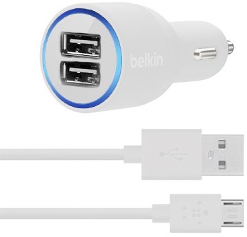 

Автомобильное зарядное устройство BELKIN 2USB (2,1A/10Watt) + microUSB (BK070) White