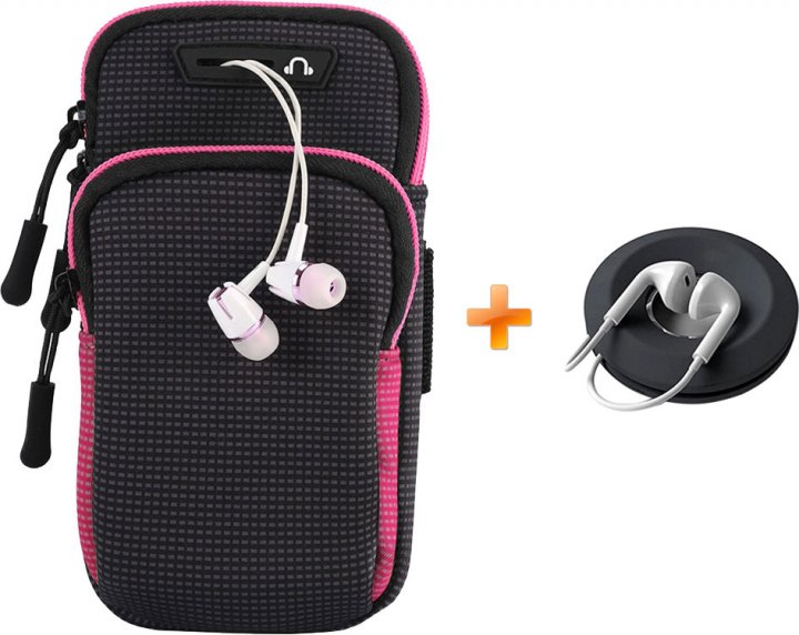 

Спортивний чохол на руку Becover BC0011 для телефона 6.5" універсальний (705345) Black-Pink + Органайзер для навушників у подарунок!
