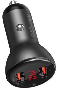 

Автомобільний зарядний пристрій Baseus Digital Display Dual SCP QC U+U 45W (CCBX-B0G) Gray