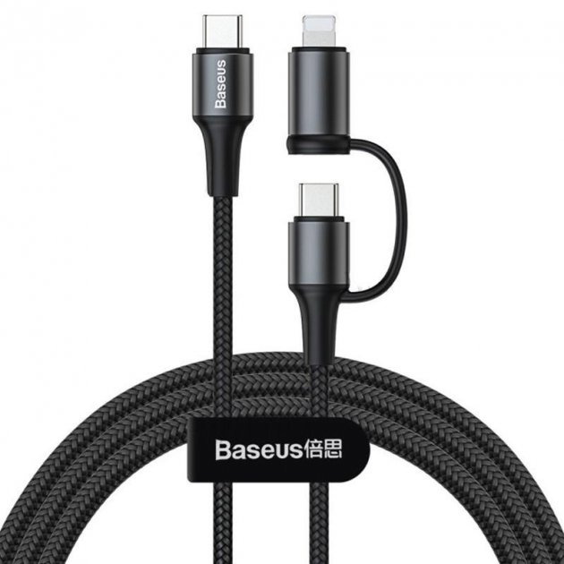 

Кабель Baseus Twins 2in1 Type-C to Type-C(60W)/Lightning(10W) 1m (CATLYW-01) Black