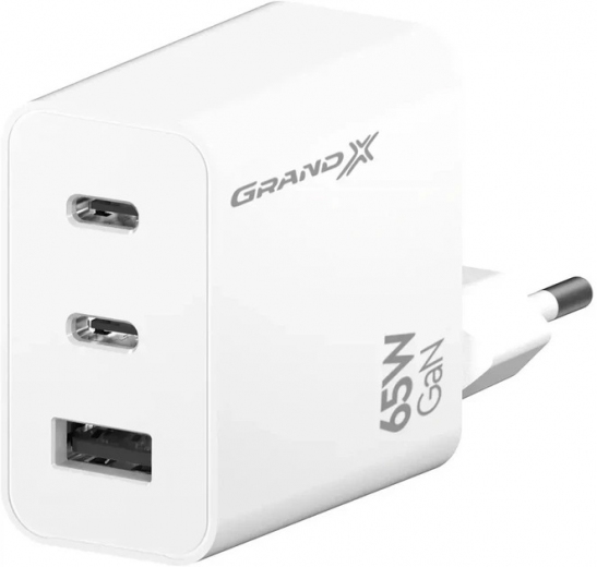 Сетевое зарядное устройство Grand-X GaN 65W CH-990W 2xType-C + USB-A C White - фото - интернет-магазин электроники и бытовой техники TTT