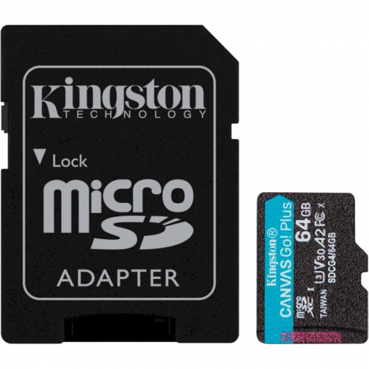 Карта памяти Kingston microSDXC 64GB Canvas Go! Plus G4 Class 10 UHS-I U3 V30 A2 + SD-адаптер (SDCG4/64GB) - фото - інтернет-магазин електроніки та побутової техніки TTT