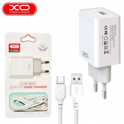 Сетевое зарядное устройство XO L93 1USB 2.4A microUSB White - фото - интернет-магазин электроники и бытовой техники TTT