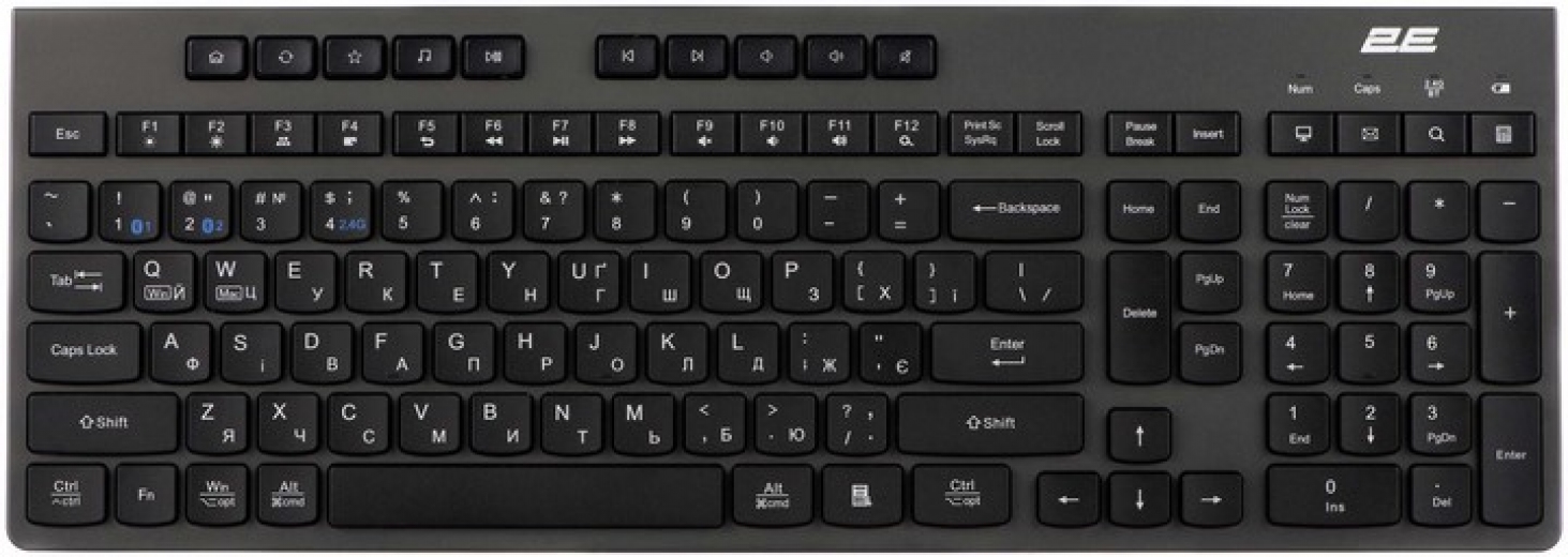 Клавіатура бездротова 2E KS280 Wireless/Bluetooth (2E-KS280WBGR_UA)  Black-Gray - фото - інтернет-магазин електроніки та побутової техніки TTT