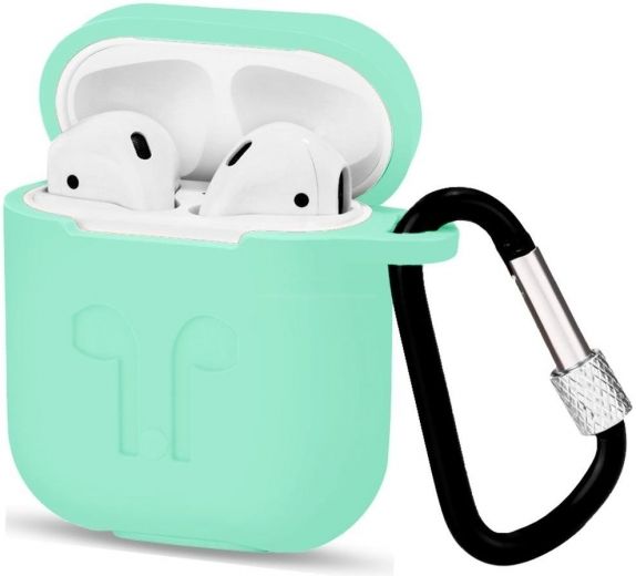 Чехол для наушников Apple AirPods Silicone Case with carbine + Straps Mint - фото - интернет-магазин электроники и бытовой техники TTT