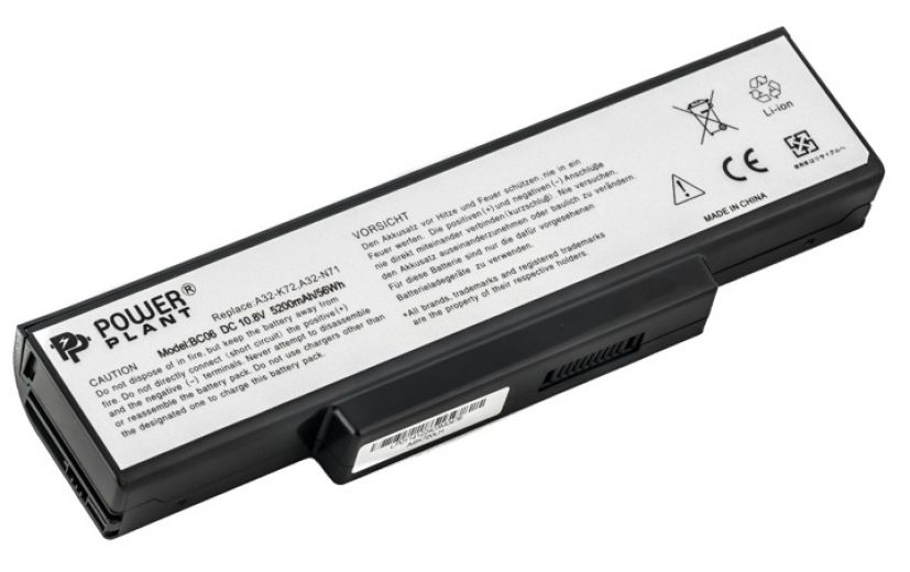 Акумулятор PowerPlant для ноутбуків ASUS A72, A73 (A32-K72 AS-K72-6) 10.8V 5200mAh - фото - інтернет-магазин електроніки та побутової техніки TTT