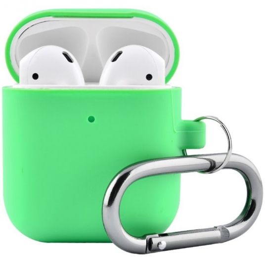 Чехол для наушников Apple AirPods Silicone Case with carbine + Straps UltraGreen - фото - интернет-магазин электроники и бытовой техники TTT