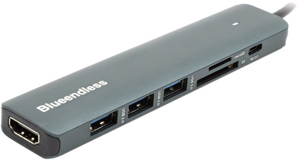 USB-хаб Blueendless USB Type-C - HDMI, 3x USB Type-A, SD, TF, USB Type-C PD100W (CA913848) - фото USB-хаб Blueendless USB Type-C - HDMI, 3x USB Type-A, SD, TF, USB Type-C PD100W (CA913848) - фото - интернет-магазин электроники и бытовой техники TTT