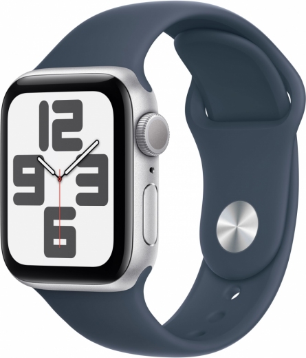 Apple Watch SE (2023) GPS 40mm Silver Aluminium Case with Storm Blue Sport Band - S/M (MRE13QP/A) - фото Apple Watch SE (2023) GPS 40mm Silver Aluminium Case with Storm Blue Sport Band - S/M (MRE13QP/A) - фото - интернет-магазин электроники и бытовой техники TTT