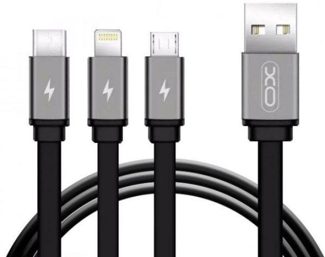 Кабель USB XO NB18 3in1 1m 2.4A Black - фото Кабель USB XO NB18 3in1 1m 2.4A Black - фото - інтернет-магазин електроніки та побутової техніки TTT