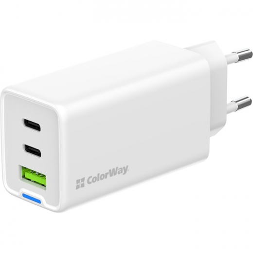 Мережевий зарядний пристрій ColorWay GaN Mini 65W PD Port PPS USB (USB-2C1A) (CW-CHS058PD-WT) White - фото - інтернет-магазин електроніки та побутової техніки TTT