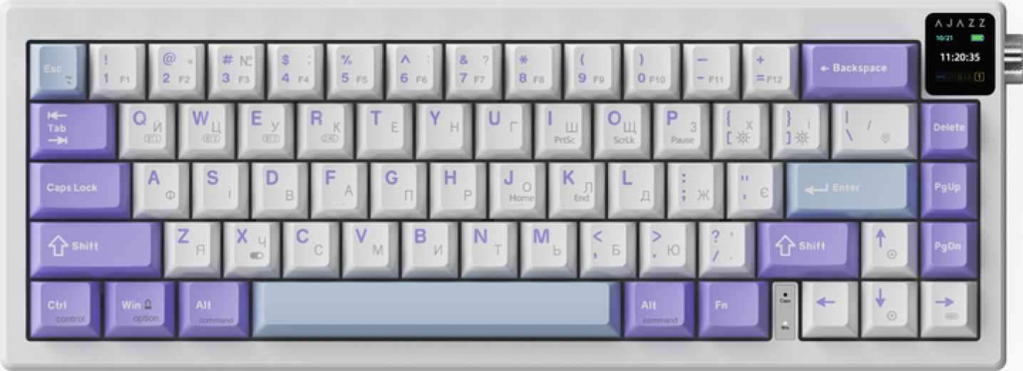 Клавіатура бездротова Ajazz AK650 Flying Fish Switch RGB (AK650-FF-PWB) Purple  - фото Клавіатура бездротова Ajazz AK650 Flying Fish Switch RGB (AK650-FF-PWB) Purple  - фото - інтернет-магазин електроніки та побутової техніки TTT