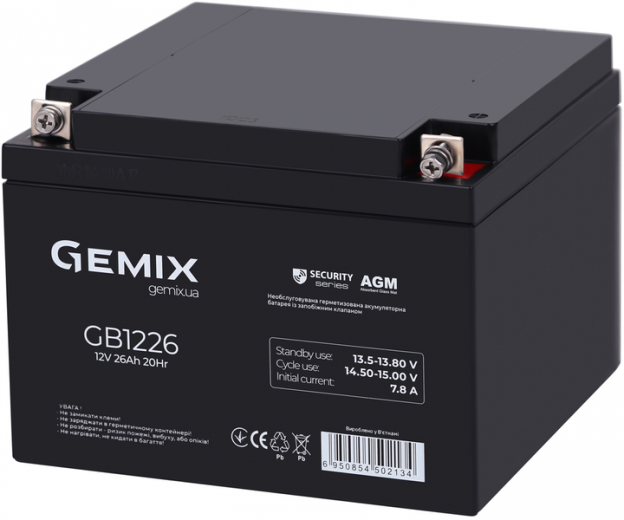 Аккумулятор Gemix Security Series GB1226 12V 26Ah AGM - фото Аккумулятор Gemix Security Series GB1226 12V 26Ah AGM - фото - интернет-магазин электроники и бытовой техники TTT