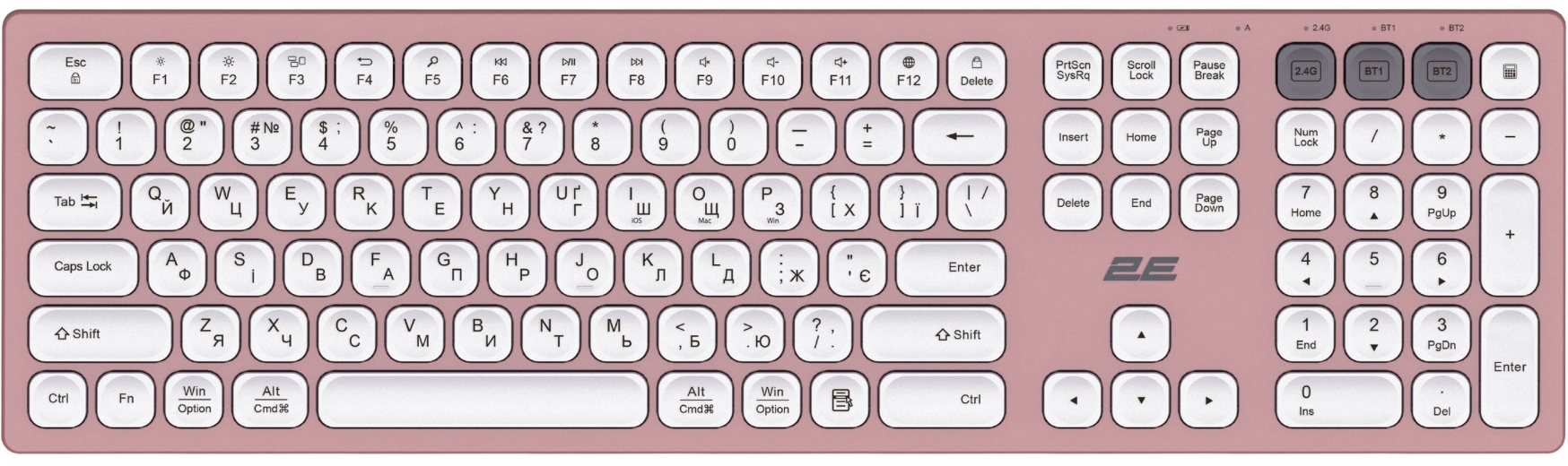 Клавіатура 2E KS270 WL/BT EN/UK (2E-KS270WBPN_UA) Pink/White - фото Клавіатура 2E KS270 WL/BT EN/UK (2E-KS270WBPN_UA) Pink/White - фото - інтернет-магазин електроніки та побутової техніки TTT