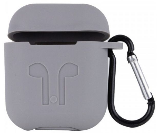 Чехол для наушников Apple AirPods Silicone Case with carbine + Straps Lite Grey - фото - интернет-магазин электроники и бытовой техники TTT