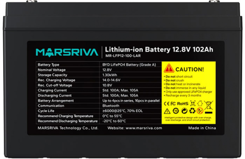 Аккумуляторная батарея Marsriva LiFePO4 12.8V 100Ah (MR-LFP12-100-LAR V3) - фото Аккумуляторная батарея Marsriva LiFePO4 12.8V 100Ah (MR-LFP12-100-LAR V3) - фото - интернет-магазин электроники и бытовой техники TTT