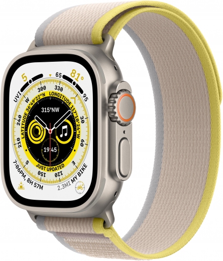 Apple Watch Ultra GPS + Cellular, 49mm Titanium Case with Yellow/Beige Trail Loop - S/M (MNHK3UL/A) - фото - інтернет-магазин електроніки та побутової техніки TTT