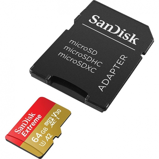 Карта памяти SanDisk Extreme microSDXC 64GB UHS-I U3 V30 + SD-адаптер (SDSQXAH-064G-GN6MA) - фото - интернет-магазин электроники и бытовой техники TTT