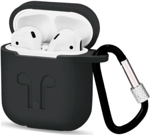 Чехол для наушников Apple AirPods Silicone Case with carbine + Straps Dark Grey - фото - интернет-магазин электроники и бытовой техники TTT