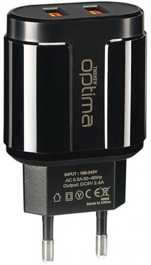 Сетевое зарядное устройство Optima Avangard OP-HC02 2USB 2.4A + Cable iPhone X Black - фото - интернет-магазин электроники и бытовой техники TTT