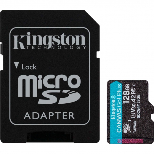 Карта памяти Kingston microSDXC Canvas Go! Plus 128GB UHS-I U3 V30 A2 Class 10 + SD-adapter (SDCG4/128GB) - фото Карта памяти Kingston microSDXC Canvas Go! Plus 128GB UHS-I U3 V30 A2 Class 10 + SD-adapter (SDCG4/128GB) - фото - интернет-магазин электроники и бытовой техники TTT