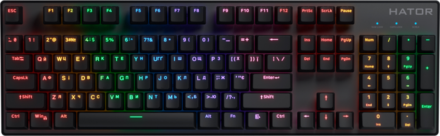 Клавіатура бездротова Hator Icefall Mecha Rainbow Wireless/USB (HTK204UA) Black  - фото - інтернет-магазин електроніки та побутової техніки TTT