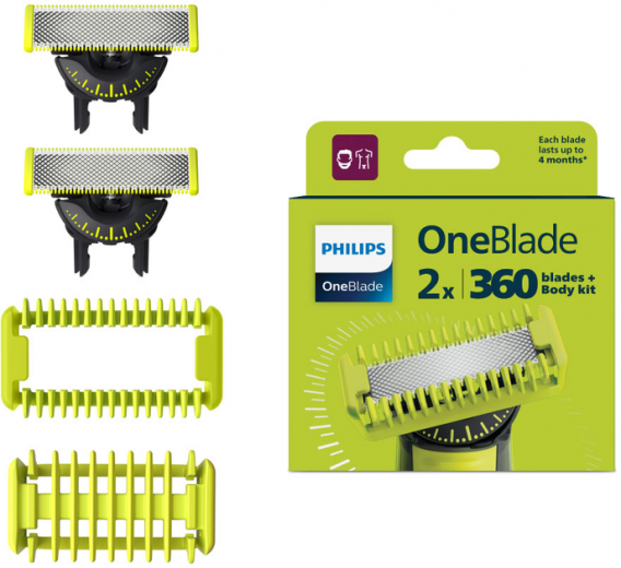 Змінні леза Philips OneBlade QP624/50 з насадками для тіла 2 шт - фото - інтернет-магазин електроніки та побутової техніки TTT