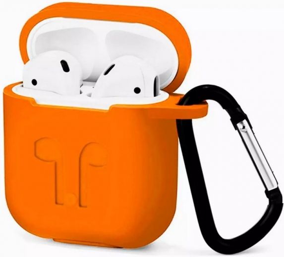 Чехол для наушников Apple AirPods Silicone Case with carbine + Straps Orange - фото - интернет-магазин электроники и бытовой техники TTT
