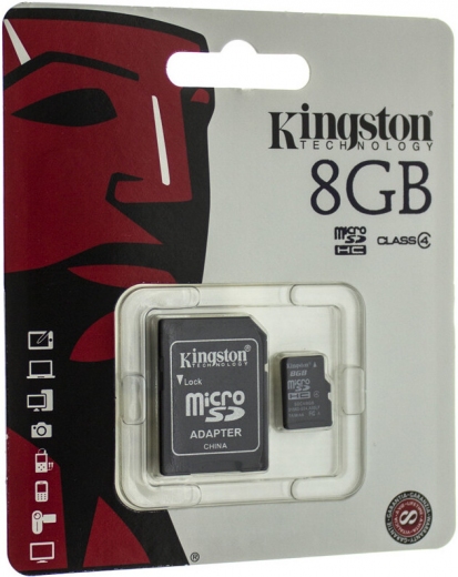Карта памяти microSD 8Gb Kingston Class 4 (SDC4/8GB) + SD адаптер   - фото - интернет-магазин электроники и бытовой техники TTT