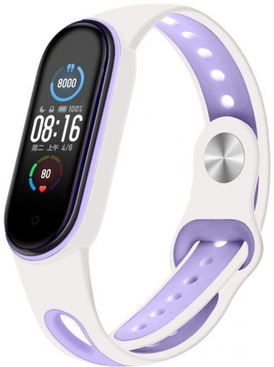 Ремінець BeCover Sport Style для Xiaomi Mi Smart Band 5 (705175) White-Purple - фото - інтернет-магазин електроніки та побутової техніки TTT